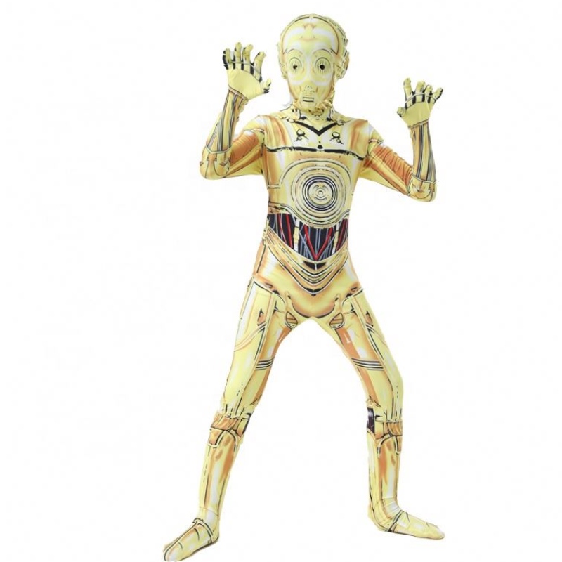 C-3PO забавный робот сцены сцены униформа наряды на Хэллоуин карнавальный костюм Костюм Кослей Косплей Звездный костюм с маской для мальчика