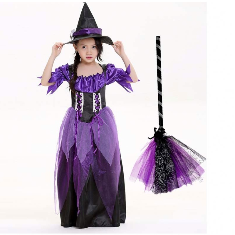 Карнавальная вечеринка Mardi Gras Fantasia Child Kids Gilm Fairytale Purple Witch Costume Дети со шляпой HCVM-015