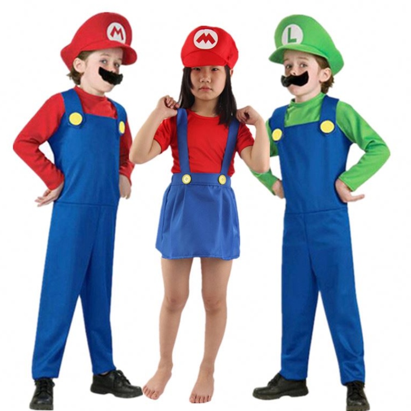 Child Super Mari Bros Cosplay Костюм для костюма мальчика девочка Хэллоуин аниме фэнтезийный комбинезон