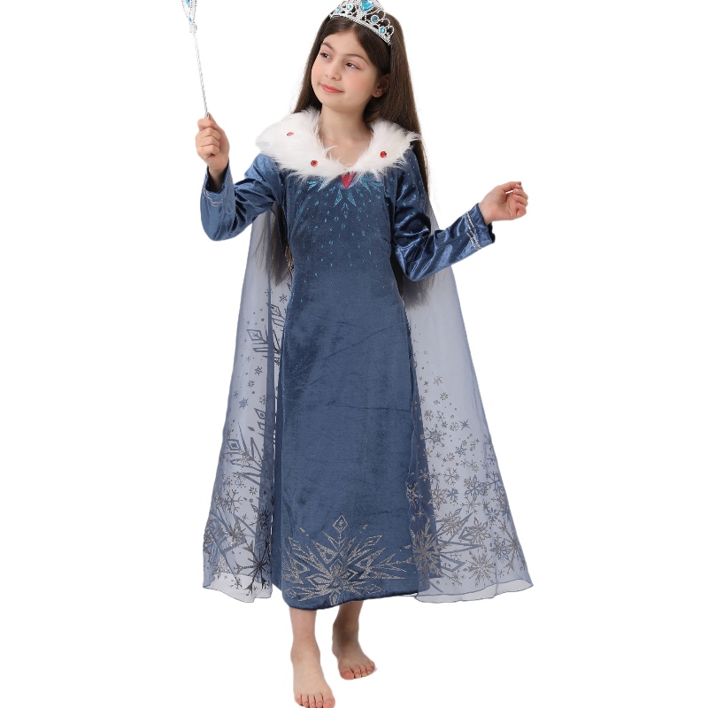 Горячая распродажа подлинная эльза принцесса платье дети Elsa Cosplay Costum