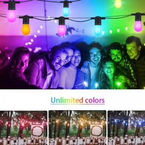 Smart Color String Lights, 48 ​​-футовое смарт -патио Lights Lights RGBW светодиодные струнные светильники, приложение&Wi -Fi управление, работает с Alexa, ц...