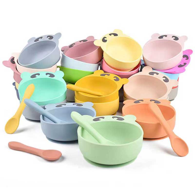Детская кормление набор силиконовой чаши ложки вилки для малышей Дети милые животные кремниевые чаши набор медвежьей пищи для детской тарелки для детских принадлежностей