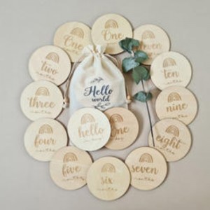 Деревянный артефакт беременная детская месяца Milestone Card Деревянная ежемесячная памятная карта Расположение карты