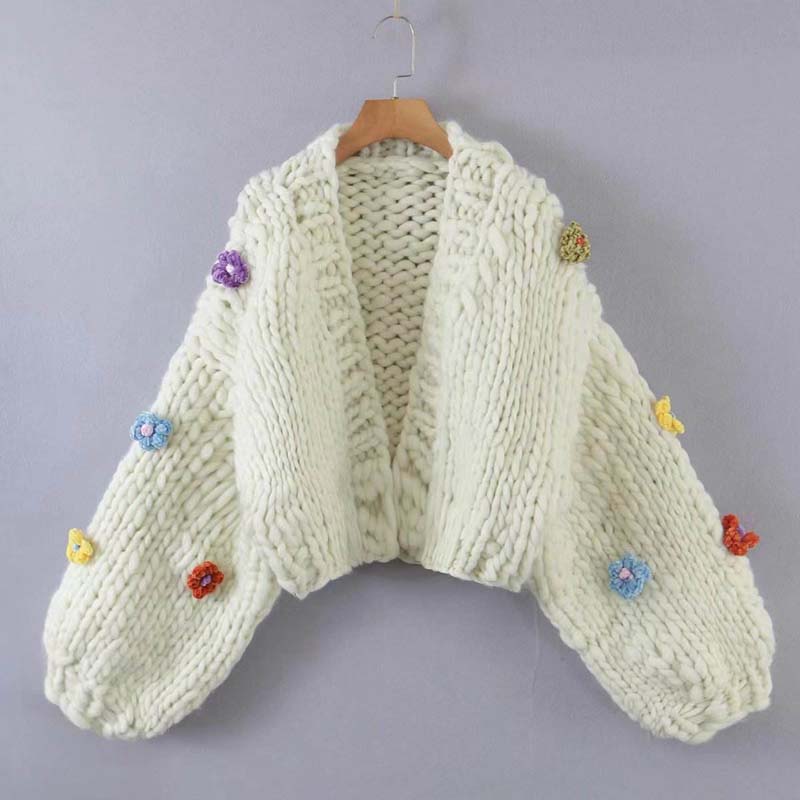 Трехмерный цветочный женский свитер с твердым цветом.