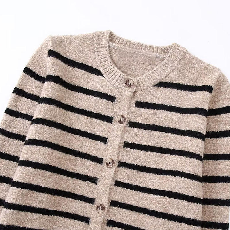 Осень Новая модная полосатая вязаная свитер кардиган винтажный с длинным рукавом пуговица вверх женские свитера