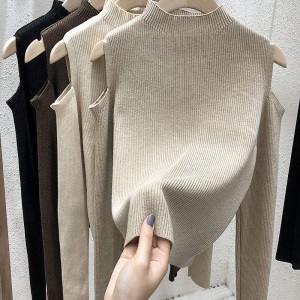 2023 New Fashion Women Winter Sweater Корейский твердый цвет с открытым плечами с длинными рукавами