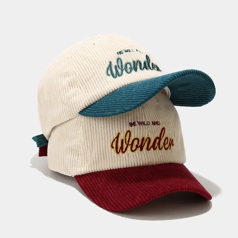 Оптовая индивидуальная дизайнерская вышивка логотип Corduroy Dad Hat Vintage 6 панель бейсбольная шляпа мода Случайные бейсбольные шляпы