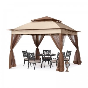 Садовые принадлежности Pergola Aluminum Outdoor Gazebo Outdoor Использование с комарой с сетью, светло -коричневый