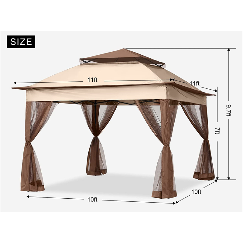 Садовые принадлежности Pergola Aluminum Outdoor Gazebo Outdoor Использование с комарой с сетью, светло -коричневый