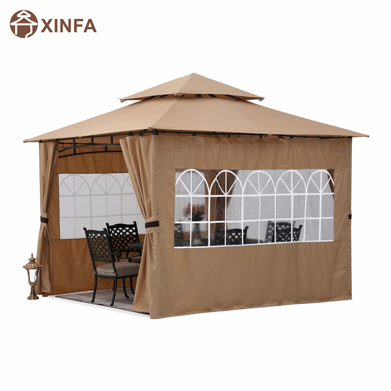 10'x10 ’Outdoor Gazebo для внутреннего дворика с боковыми стенками церкви, коричневые