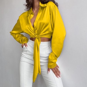 Повседневная шелк-атласная текстура лацка с длинными рукавами