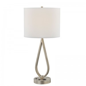 Лампа на стойке для сна с антикварной серебряной отделкой, настольная лампа, удобная розетка и USB -порт