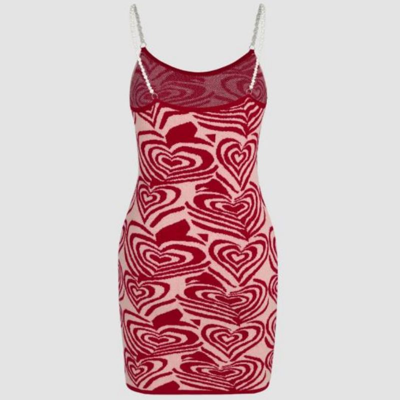 Love Heart Pattern Prant Press Dress Press Lummer Sunrress Shin Sexy Knitwear