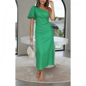 Летняя модная темперамент наклонный платье с рукавом на плече