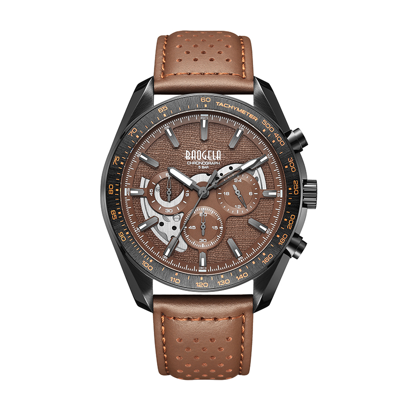 Baogela New Luxury Men Sport Quartz мужской хронограф календарь Япония Движение 50BAR Top Brand Часы подлинные кожаные наручные часы 22804