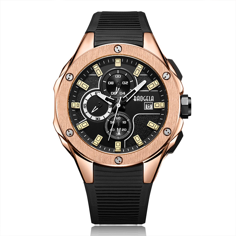 Baogela Luxury Brand Men Silicone Sports Watch Watch Army Army Watch Man Хронограф Кварц наручные часы Relogio Masculino Rose 22608