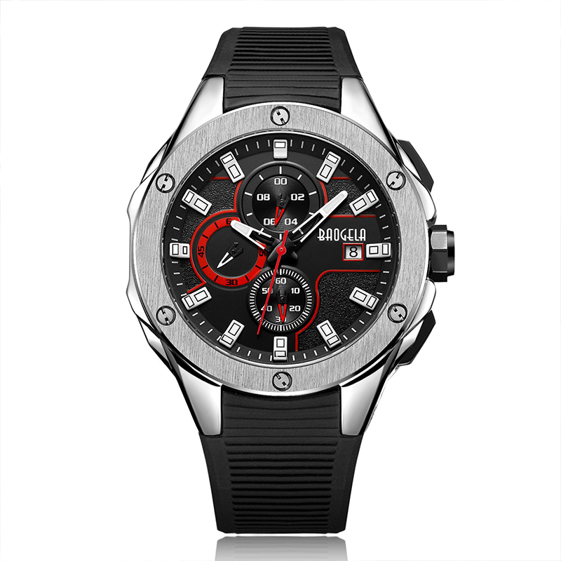 Baogela Luxury Brand Men Silicone Sports Watch Watch Army Army Watch Man Хронограф Кварц наручные часы Relogio Masculino Rose 22608