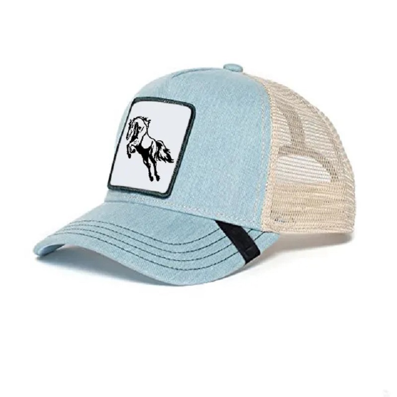 Производитель 5 панель 100% полиэфир Mens Trucker Cap Hats с настраиваемым тканым пятном животного