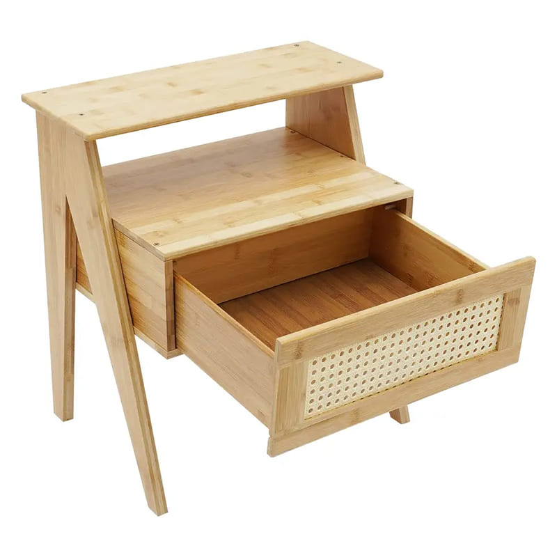 2 уровня бамбукового стола с выдвижными тумбочками для небольших помещений.