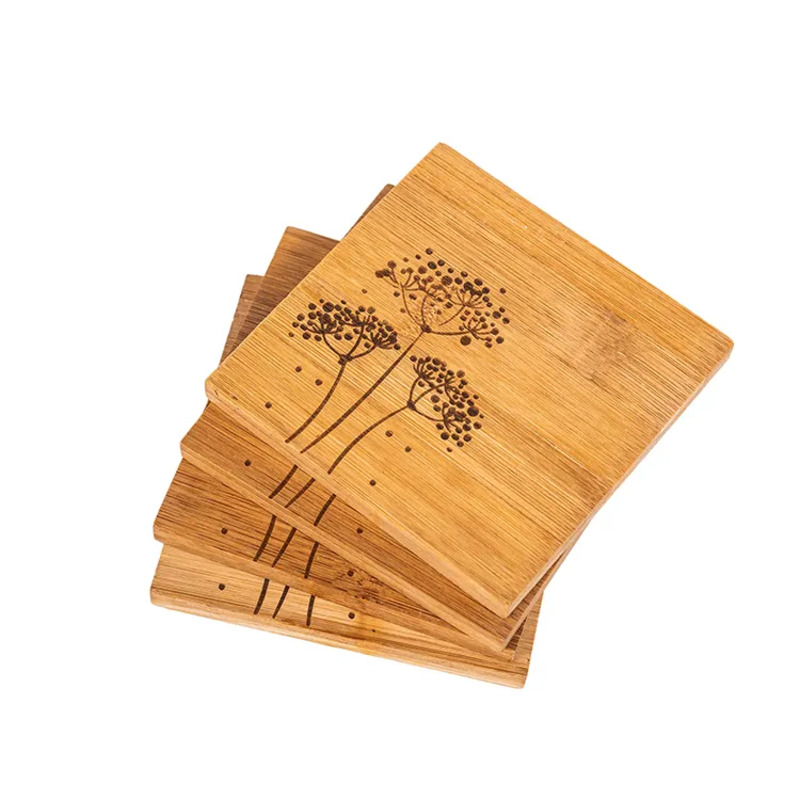 Eco Friendly Bamboo Hand Craft Non Slip Beer Coaster 4 Set Set