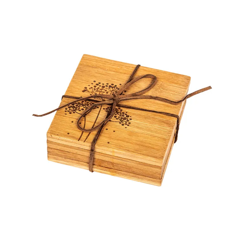 Eco Friendly Bamboo Hand Craft Non Slip Beer Coaster 4 Set Set