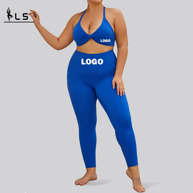 SC1068 Большой размер набор йога Concunto Plus Size Solid йога брюки растягиваемые леггинсы спортивный набор йога костюм