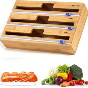 3 в 1 диспенсер упаковки с резаком, полиэтиленовой пленкой, алюминиевой фольгой и диспенсером из вощеной бумаги для кухонного ящи...