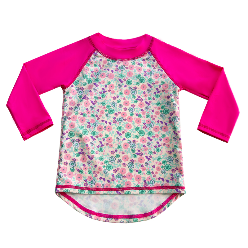 Цветочный дизайн Color Contrast Solid Color Baby Swimsuit Top