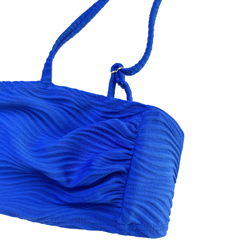 Синяя плиссированная специальная ткань расщепляется купальник