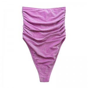 Фиолетовый серебряный без бретелек без бретелек плиссированный цельный купальник