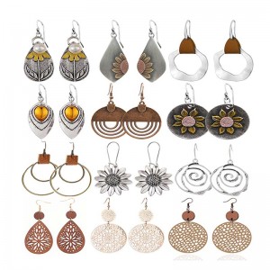 Hongde Boho Винтажные круглые геометрические серьги деревянные кожаные серьги в этническом стиле винтажные серьги с подсолнухом рож...