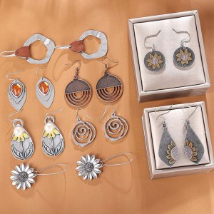 Hongde Boho Винтажные круглые геометрические серьги деревянные кожаные серьги в этническом стиле винтажные серьги с подсолнухом рож...