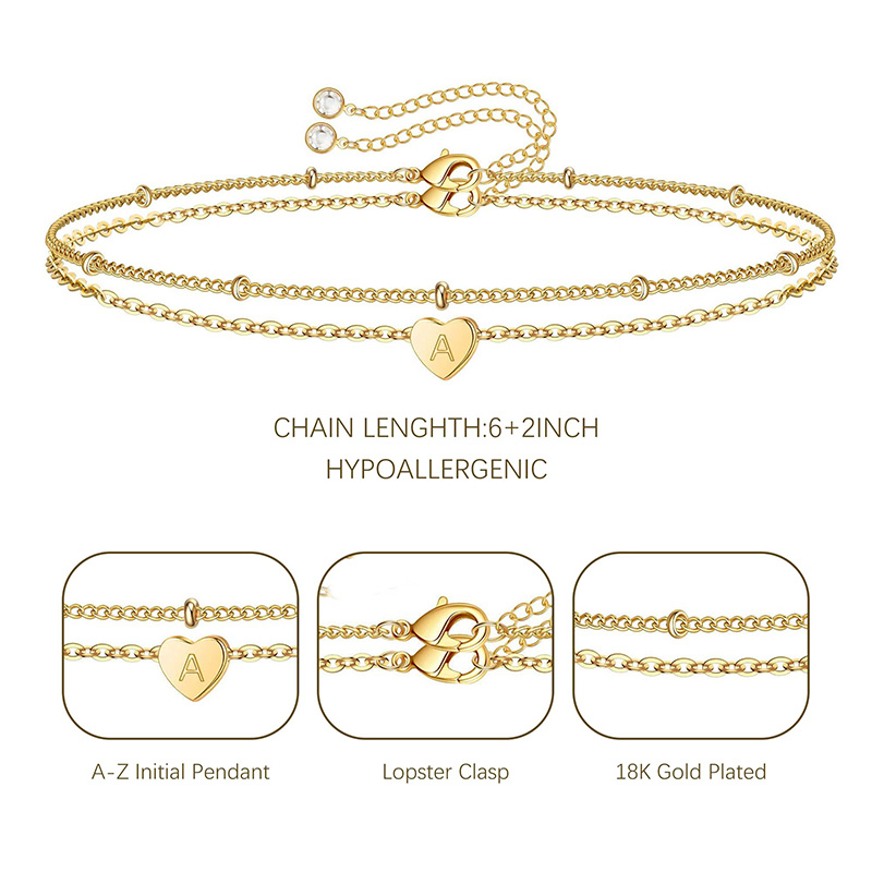 Браслет Hongde Golden Heart, позолота 18 карат, буква A-Z Начальный браслет Сердца Наборы браслетов