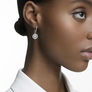 Серебряные серьги-кольца Crystal Dance SWAROVSKI, сверкающее колье и серьги Dance, коллекция ювелирных изделий, родиевая отделка, синие криста...