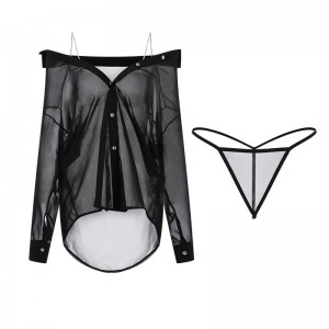 Новый стиль плюс-Размер сексуальное белье. Чистый и заманчивый видеть-Через шифоновое платье с глубоким V-шея, низкая-Разрежьте д...