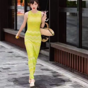 Летний вязаный круглое шея с длинным рукавом межколорный кардиган, V-Шея без рукавов длинные вязаные полосатые платья набор