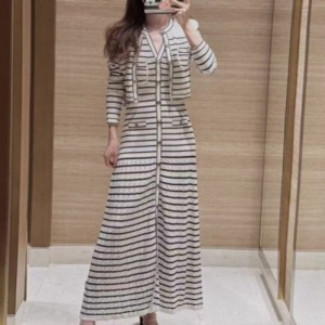 V.-Шея без рукавов длинные вязаные полосатые платья набор